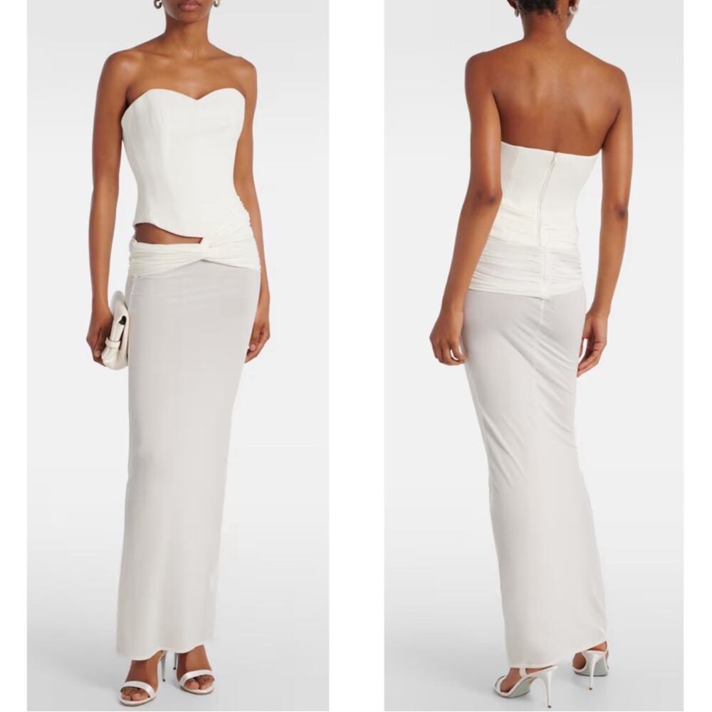 ALEX PERRY Strapless Draped Ruched Corset Cutout Crepe Jersey Maxi Dress Sz 2